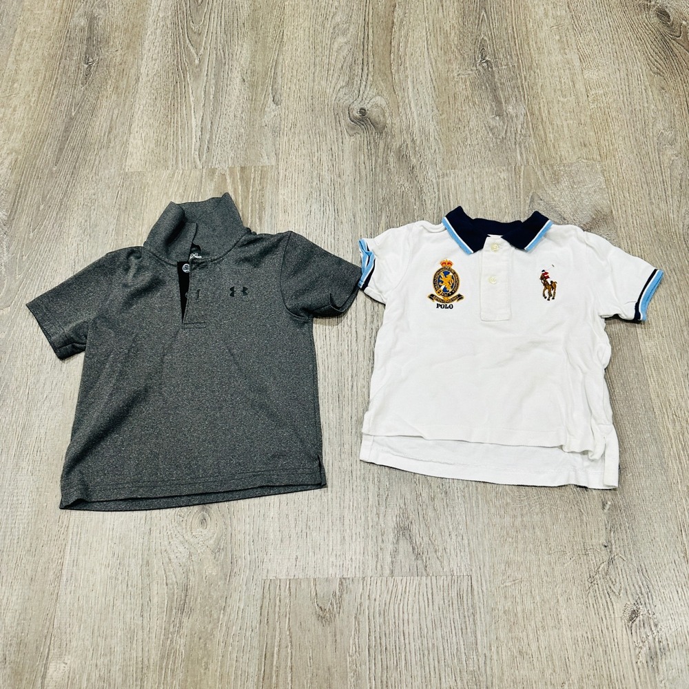 Ralph Lauren & Under Armour Toddler Boys Polo Shirt Bundle 18M White Grey 2pc